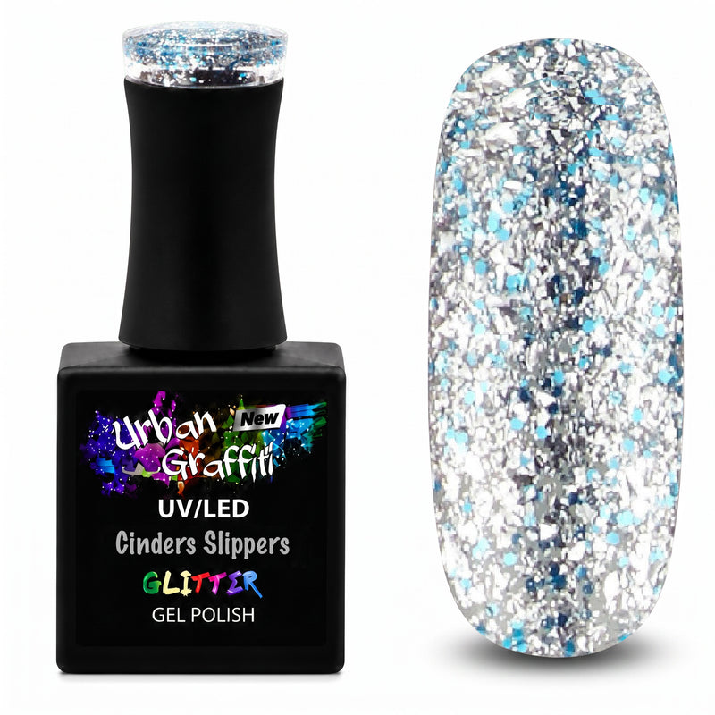 Cinders Slippers - UGGP-A0908 Urban Graffiti Verniċ b’Glitter tal-Fidda u Blu 15ml